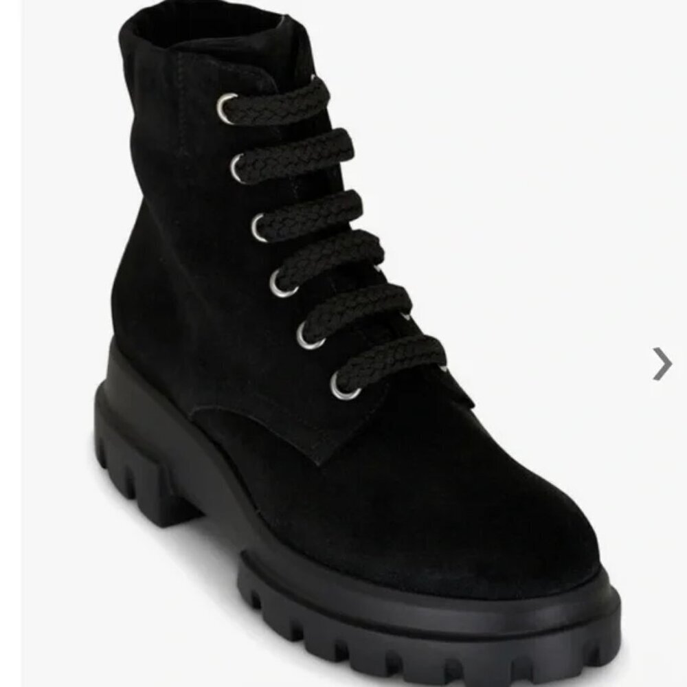 AGL Maxine Black Leather Lace Up Boot, 60mm EU38.5/US8.0